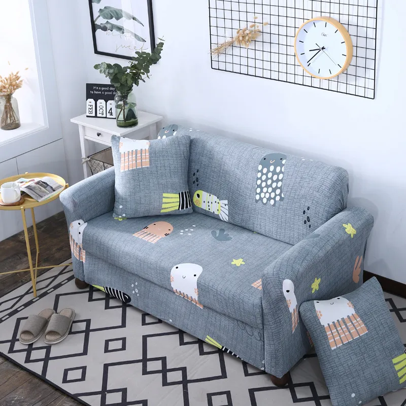 

New Sofa Set Modern Fashion Simple Cartoon Marine World Print Pattern Simple And Elegant Elastic Sofa Cover