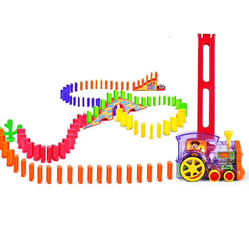 120pcs Domino Train car set Bridge Bell kit Colorful Plastic Dominoes Block Sticker Educational Children Toys
