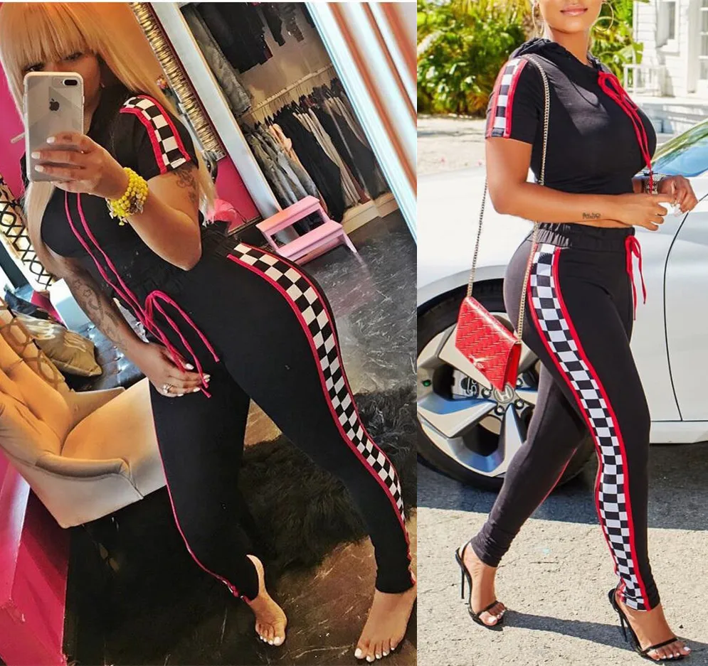 

2019 new style, fashionable checked print, casual, two-piece set