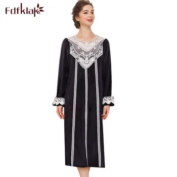 

Fdfklak Casual warm night dress women autumn winter nightgown sweet lace nightdress women's sleepwear nightgowns night shirt