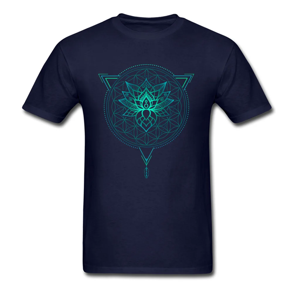 Classic Round Neck Tshirts April FOOL DAY T Shirt Short Sleeve New Coming Pure Cotton Crazy T Shirt Casual Mens Lotus Flower of Life Mandala in Geometric Triangle navy