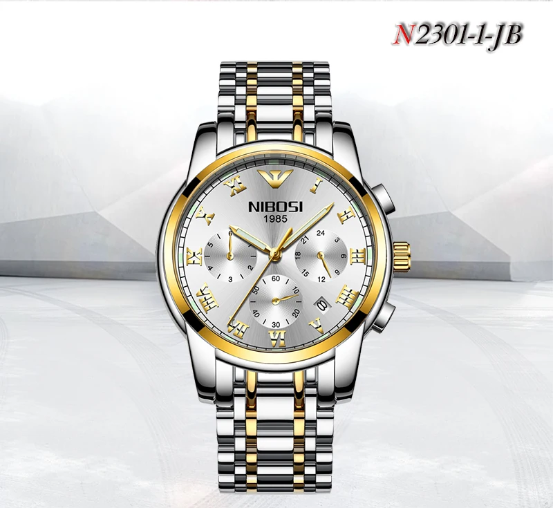 NIBOSI Relogio Masculino Mens Watch Silver and Gold Men's Watches Clock Man Full Steel Quartz Clock Man Stainless Steel Watch (7)