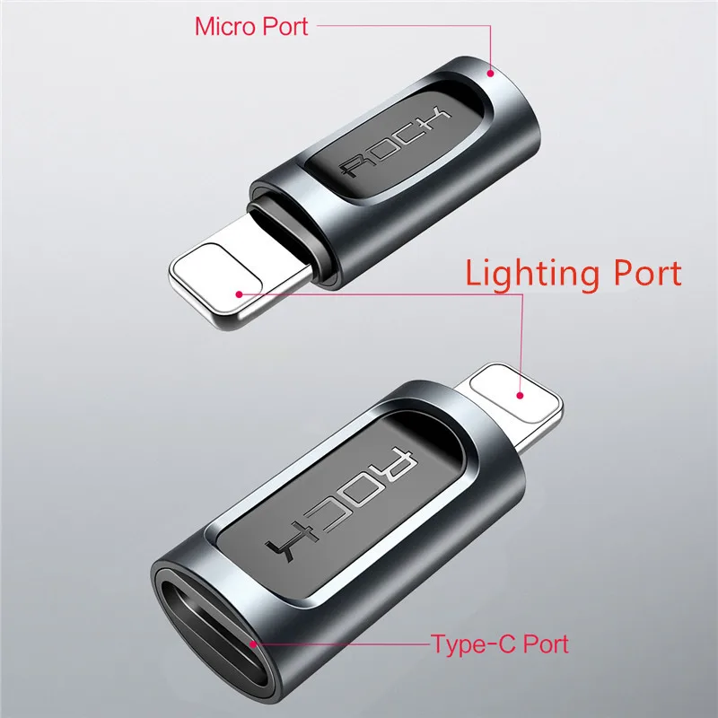 Rock для apple lightning/micro usb адаптер для iPhone xs max xr x 8 7 6s plus 5 ipad Зарядное устройство usb c зарядный кабель конвертер