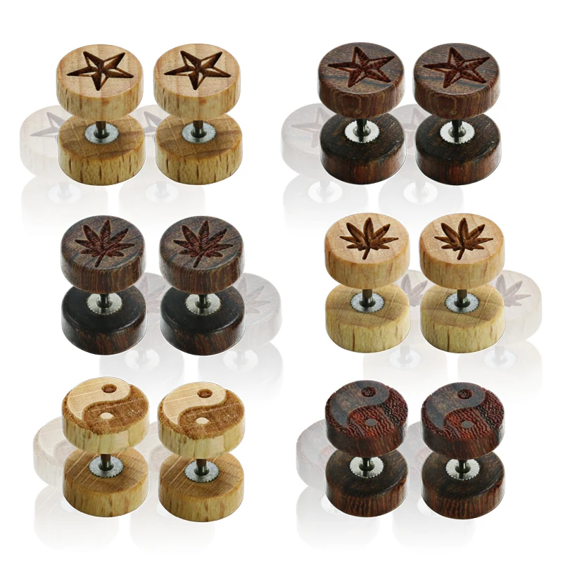 1 пара новых деревянных ушных сережек для женщин мужские серьги в стиле панк поддельные пирсинг беруши 10 мм