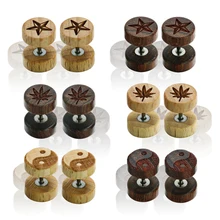 1 пара новых деревянных ушных сережек для женщин мужские серьги в стиле панк поддельные пирсинг беруши 10 мм