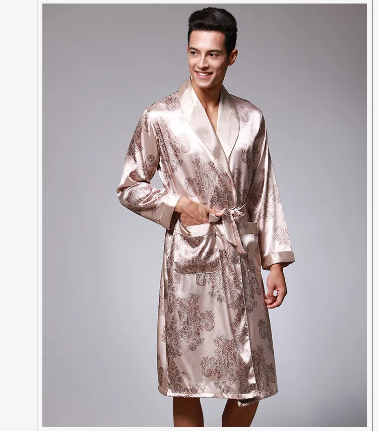 Новый летний роскошный мужской халат с узором пейсли, кимоно, халаты с v-образным вырезом, из искусственного шелка, Мужская одежда для сна