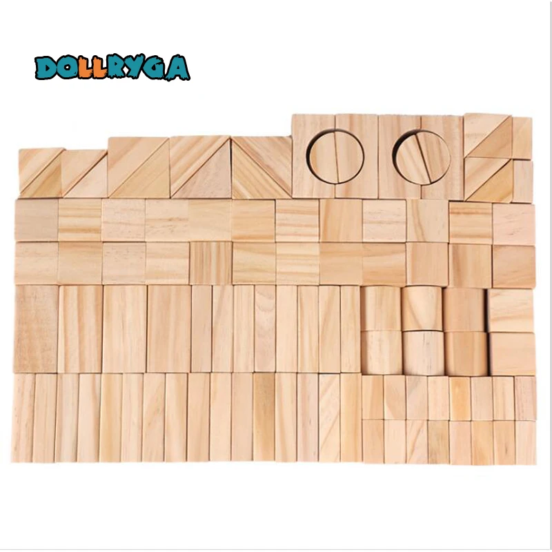 DOLLRYGA 100pcs Wooden Building Blocks Wooden Constructor Toys For Children Palace Montessori Learning Educational Game For Kids