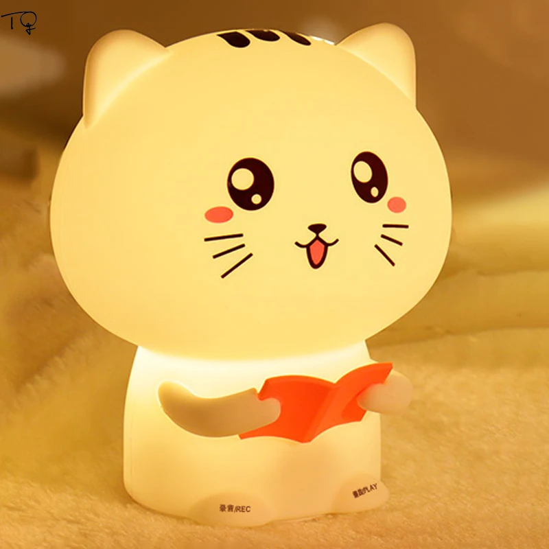 

Talking Night Lamp Led Record Patting Remote Control USB Charging Discolourable Lucky Cat Baby Feeding Eye-care Bedroom Bedside