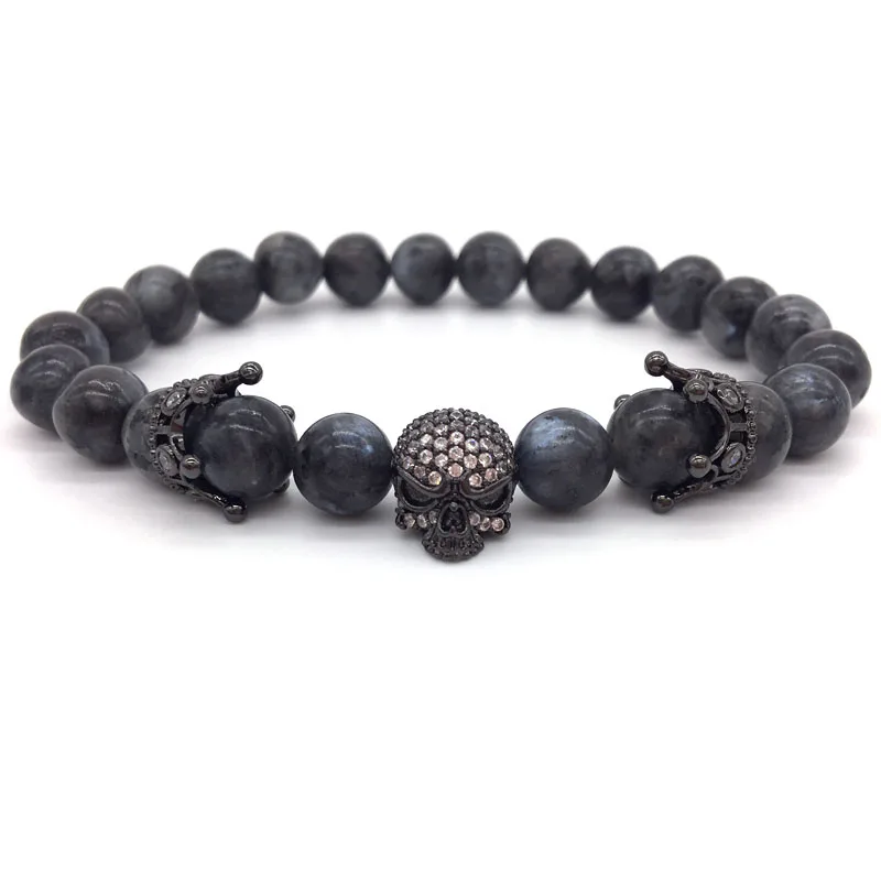 NAIQUBE 2017 Nieuwe Trendy Mannen Armband Schedel Grijs Stone Kralen Crown Armband Voor Mannen Sieraden Pulseira Masculina|bracelets for|men charm braceletscharm bracelet - AliExpress