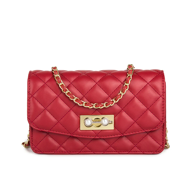 

2019 New Fashion Pearl Women Ladies Shoulder Messenger White Red Lingge Pearl Chain Chains Luxury Brand Designer HandBag