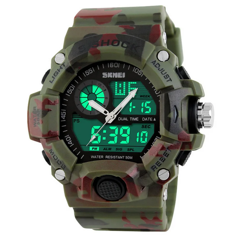Новый 2016 КАМУФЛЯЖ S Шок Спортивные Часы Кварца Людей Dual Time аналоговый Цифровой