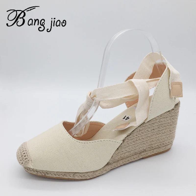 

Summer Hemp Straw Women Sandals Wedges High Heels Shoes Woman Beach Ladies Shoes Fashion Platform Rome sandalias mujer 2019