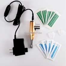 Золотой электрический татуировки машина Профессиональный татуаж татуировка перо 10 шт. Micro 1RL иглы и совет для бровей/губы /Подводка для глаз