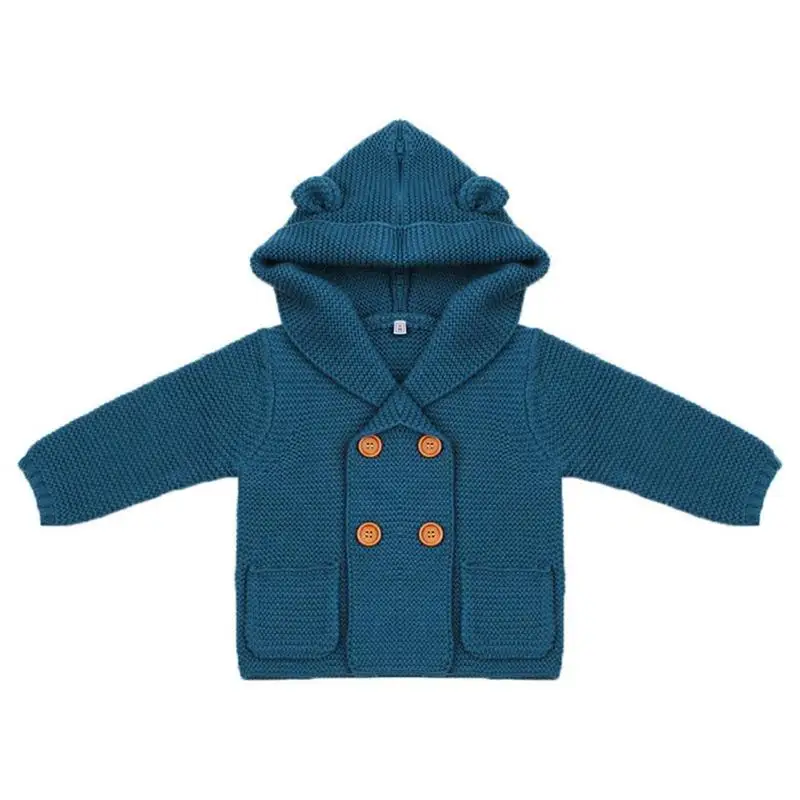 Вязаный кардиган для маленьких мальчиков; зимние однотонные свитера; пальто с капюшоном и длинными рукавами - Цвет: A1