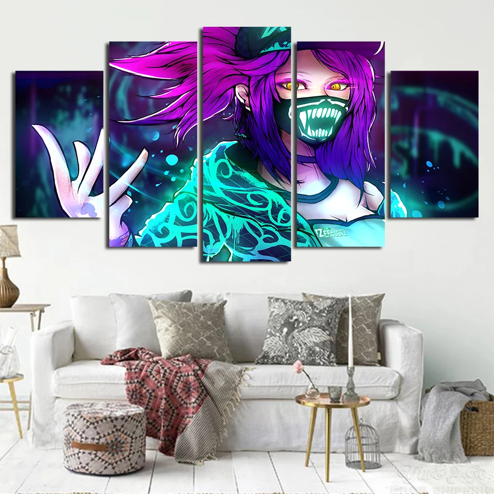 Akali-Neon-Picture-Wall-Artwork-5-Pieces-League-Of-Legends-Modular-Game-Poster-Home-Decoration-Canvas