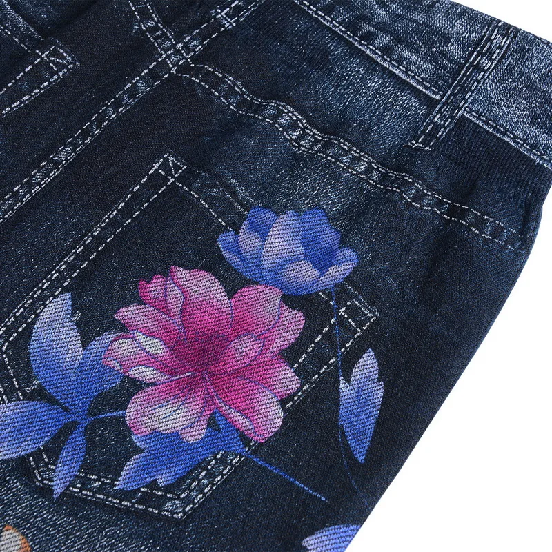 WENYUJH модные тонкие женские леггинсы с цветочным принтом, карандаш из искусственной лосины из джинсовой ткани, повседневная женская одежда размера плюс, брюки-карандаш