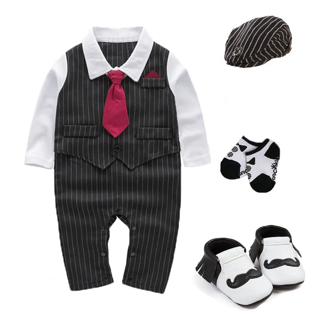 Cena Dla dzieci boys baby ubrania ślub urodziny Tuxedo bawełna fałszywe dwa body do chrztu dla dzieci garnitur stroje dla niemowląt zdjęcie rekwizyty