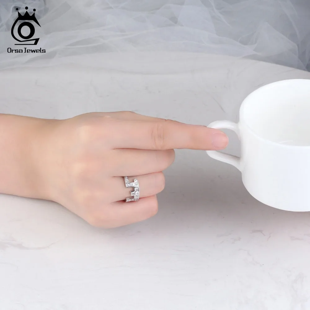 ORSA JEWELS Men Rings Irregular Original Pattern AAA CZ Ring Women Unique Vintage New Year Party Silver Color Jewelry OR173