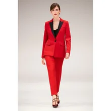 Custom Made Red Women Tuxedos Black Notched Lapel Suits For Women One Button Business Women Suits Ladies Business 2 Piece Suits
