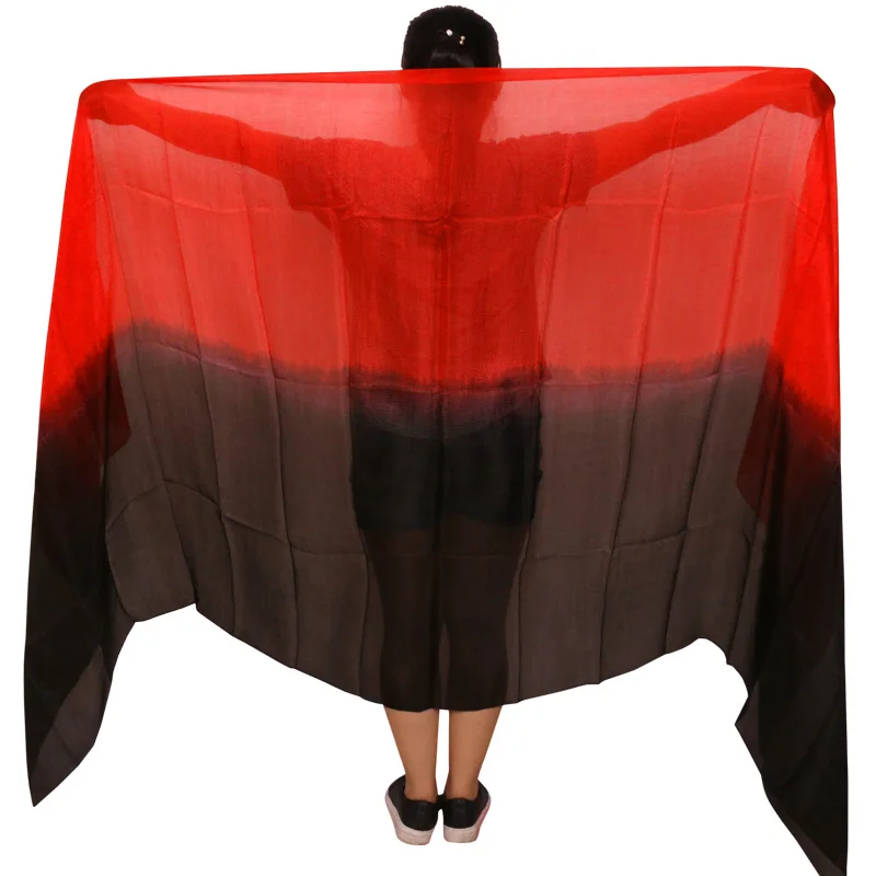 100% натуральный шелк танец живота вуаль 250/270*114 см градиент цвета черный + красный ручной окрашенные аксессуары шелковые вуали могут быть