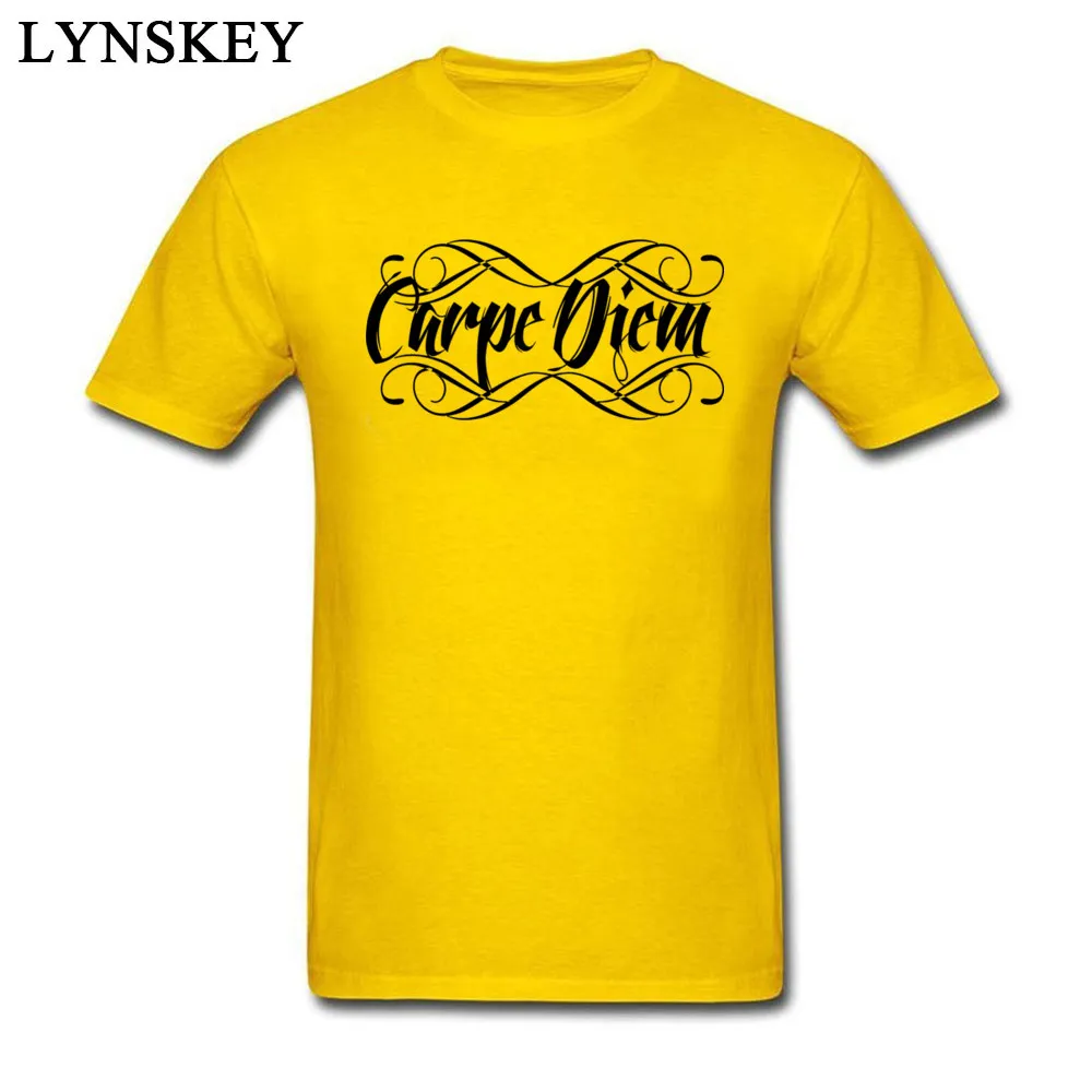 Newest Casual T Shirts Autumn 100% Cotton Round Neck Tops Tees Short Sleeve Casual Carpe Diem Tee-Shirts Top Quality Carpe Diem yellow