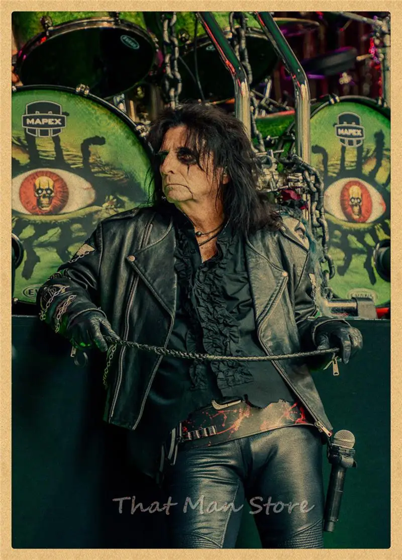 ROCK Alice Cooper retro Kraft Paper Poster vintage Wall Sticker Living Room Painting bar home pub cafe decor - Color: Light Yellow