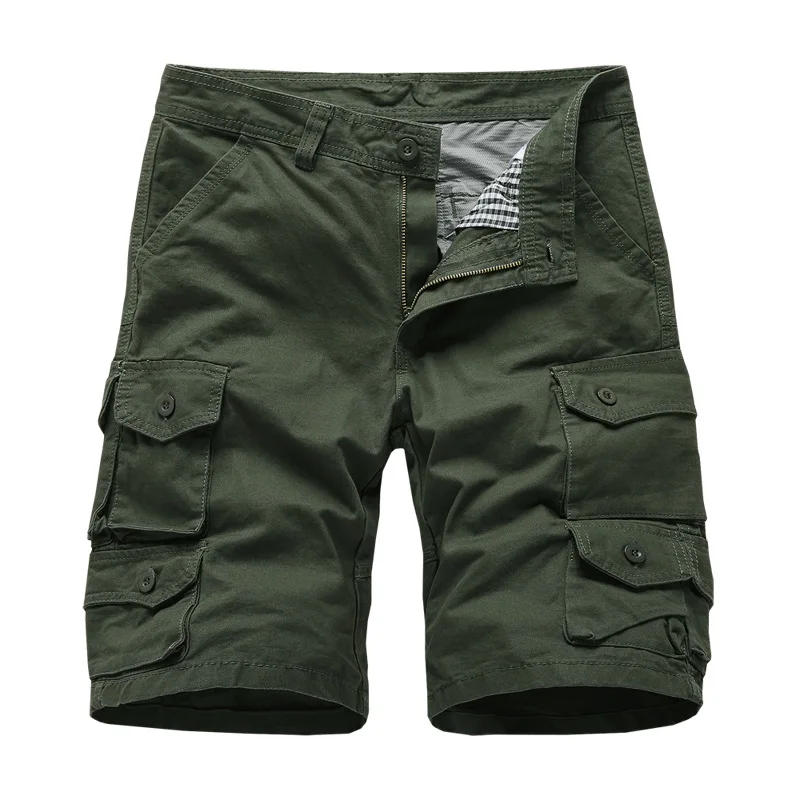 Мужские шорты Карго с несколькими карманами новые повседневные свободные шорты однотонные камуфляжные военные летние армейские камуфляжные тактические шорты - Цвет: Army green