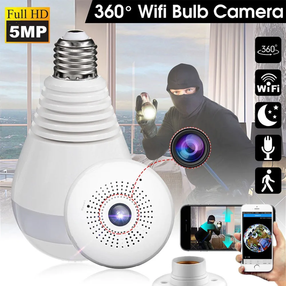 5MP 1080P security ip camera wifi wireless bulb lamp smart ip webcam
