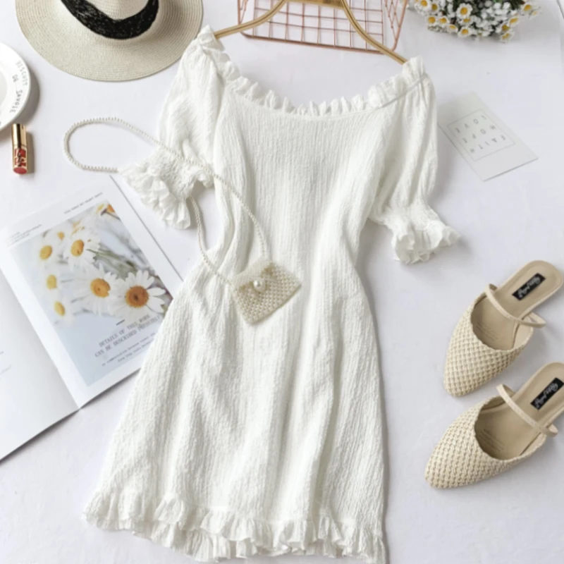

2019 new fashion women's dresses France summer dress popular white Slim dress