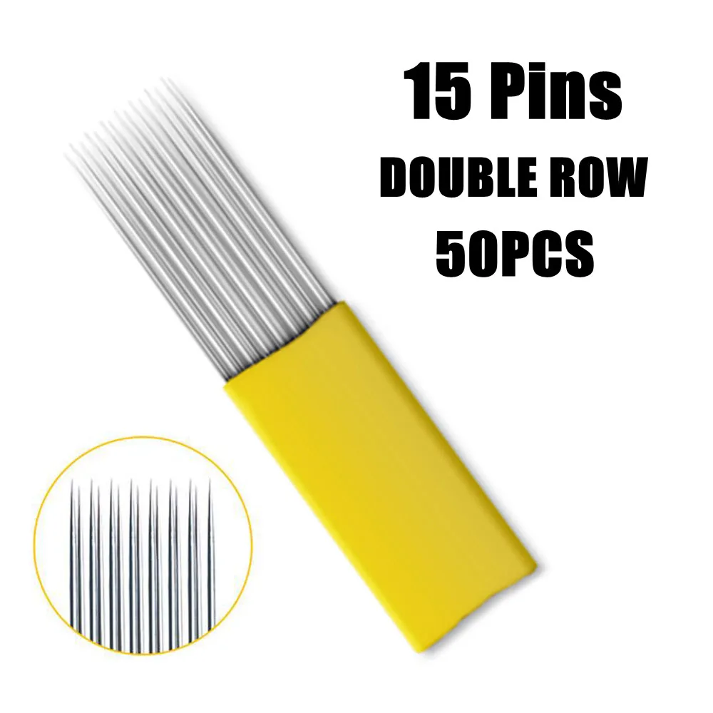 50 PCS Double Microblading Needles 15 Pins Permanent Makeup Blades Manual Eyebrow Tattoo For Embroidery Pen | Красота и здоровье