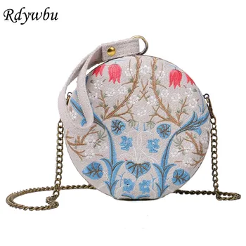 

Rdywbu Round Cotton Linen Embroidere Circular Gray Flower Women Metal Clutches 3COLOR Handbags Ladies Wedding Cheongsam Bag H125