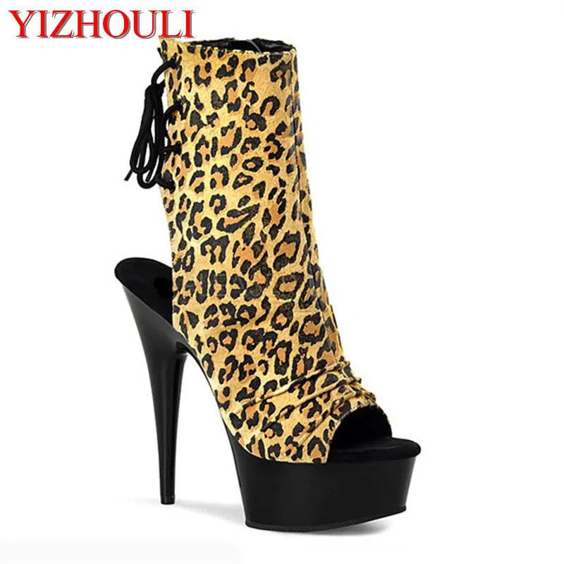 

15CM high heels with low boot, pipe-dancing shoes, comfortable leopard-print and waterproof platform Dance Shoes