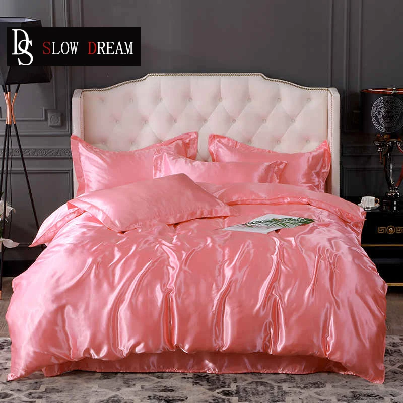 

SLOWDREAM Bedding Set Double Queen King Size Flat Sheet Pillowcase Duvet Cover Set 100% Silk Bedclothes Decor Home Bedding Set