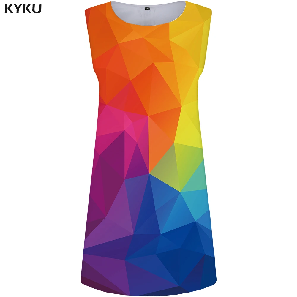 

KYKU Graphics Dress Women Colorful Sundress Party Beach Geometry 3d Print Dress Anime Womens Clothing Vintage Ladies Dresses New