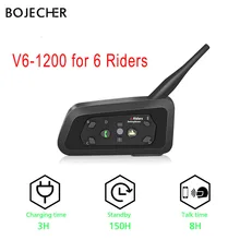 V6 Intercom Motorrad helm Bluetooth headset Kopfhörer 1200M 850mAh Lautsprecher Drahtlose intercomunicador 6 Fahrer MP3 Sprech