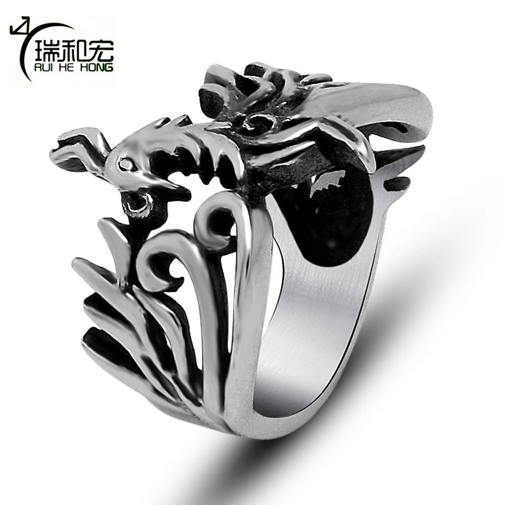 Casting Phoenix Ring Retro Personality Maya Style Stainless Steel Hollow Rings for Women Antique Vintage Jewelry | Украшения и