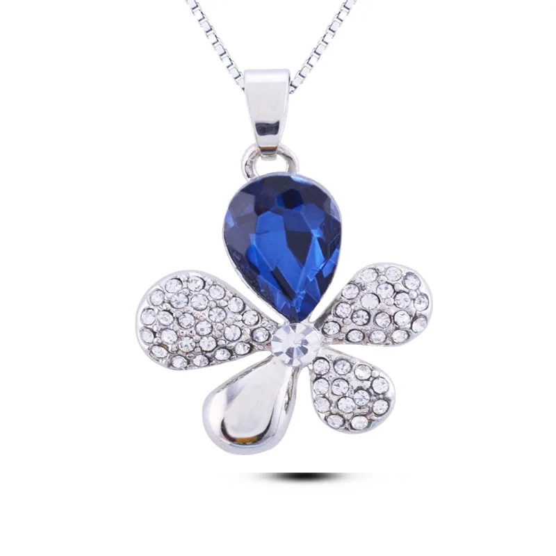 N246 Crystal Five Leaves Flower Necklace Dainty Silver Necklaces For Women Allergy Free Ladies