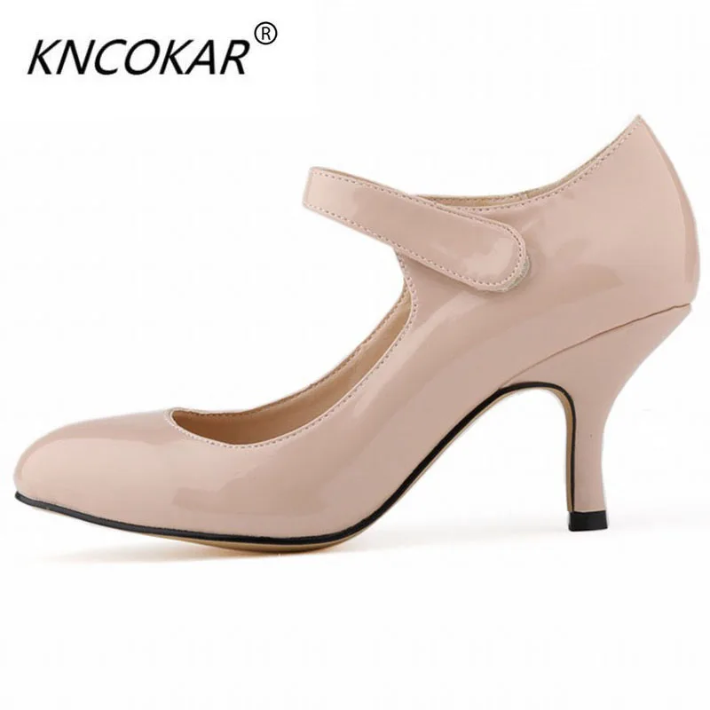 

KNCOKAR 2018 fashion classic patent leather with shoes and 6CM shallow women's single shoe magic stick women's shoes hot style