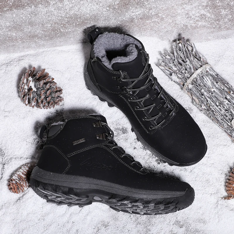 

Winter Boots Men Leather Shoes outdoor Men with Fur warm Ankle Boots Men Plus Size 48 Sneakers Botas Hombre snow boots j3