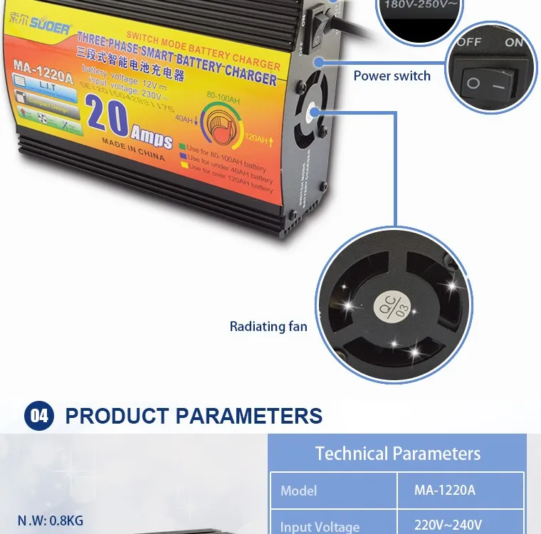 SUOER PK BATTERY CHARGER 20A SP-1220A