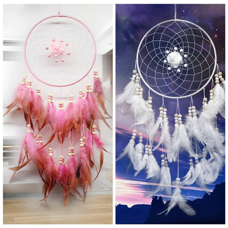 Atrapasueños Rosa decoración colgante de pared adorno de plumas estilo tradicional atrapasueños gran Color rosa blanco Atrapasueños Rosa decoración colgante de pared adorno de plumas estilo tradicional atrapasueños gran Color rosa blanco