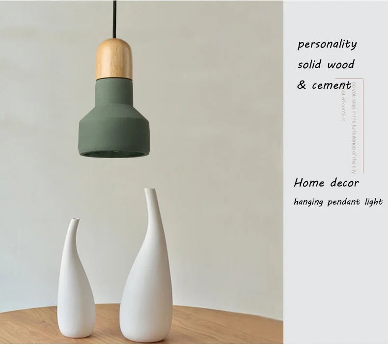 Personality Cement Pendant Light Solid Wood Contemporary Hanging Pendant Lamp Colorful Concret Green Blue Creative Home Lights  (18)