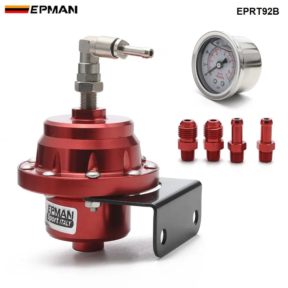 Epman Sport Universal Adjustable Fuel Pressure Regulator Oil Gauge AN6 1/8NPT Fitting End  EPRT92B