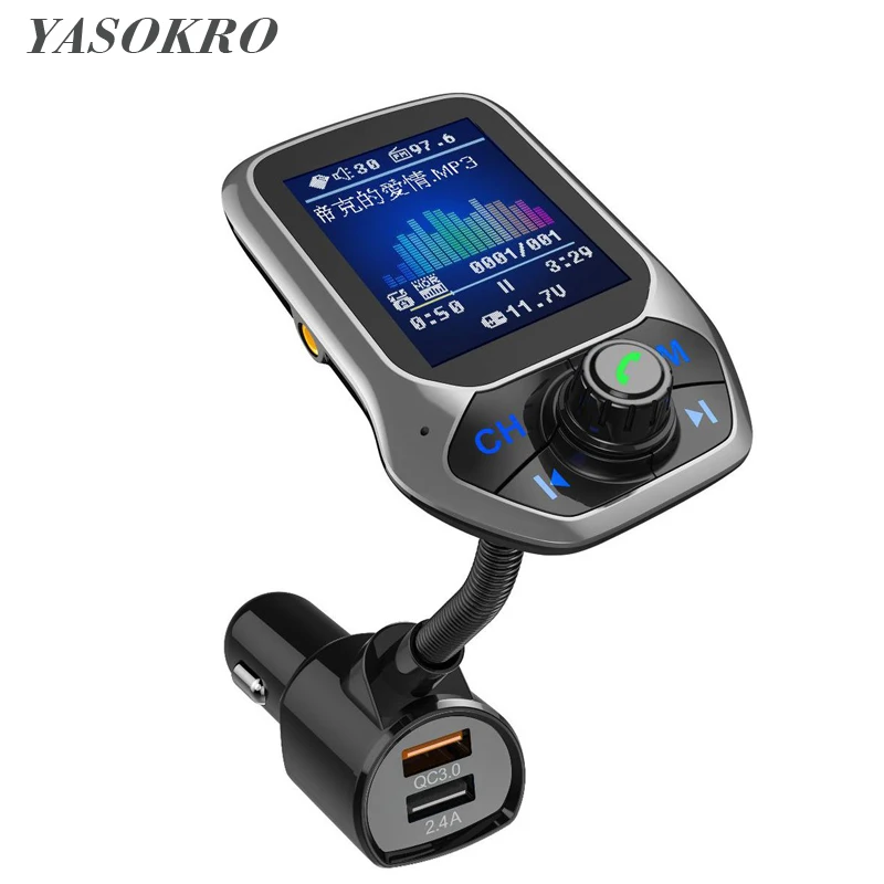 Kit de manos libres para coche, pantalla a Color de 1,8 pulgadas, compatible con Bluetooth, 3 puertos USB, cargador de coche QC3.0, transmisor FM, reproductor de música MP3 para coche