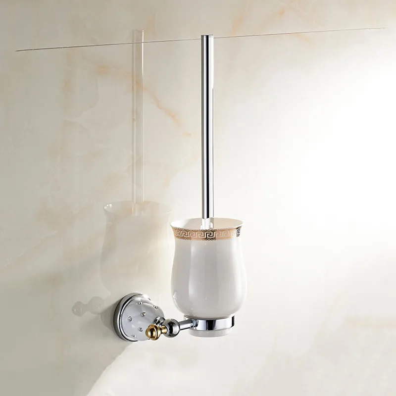 Online Wc bürstenhalter Gold Überzogene Wand montiert Wc Pinsel Halter Mit Keramik Tasse Haushalts Produkte Bad Hardware sets 5209