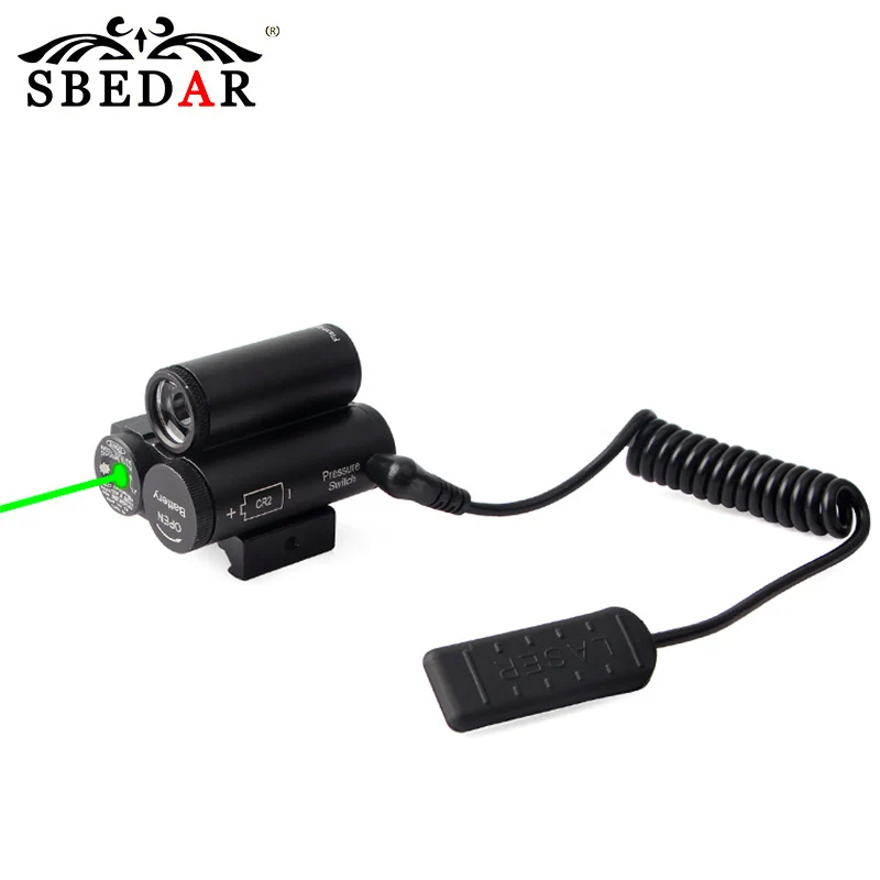 SBEDAR Тактический красный/зеленый лазерный прицел+ светодиодный комбинированный фонарь для охоты пистолет ружье для страйкбола 20 мм Крепление Пикатинни - Цвет: Черный