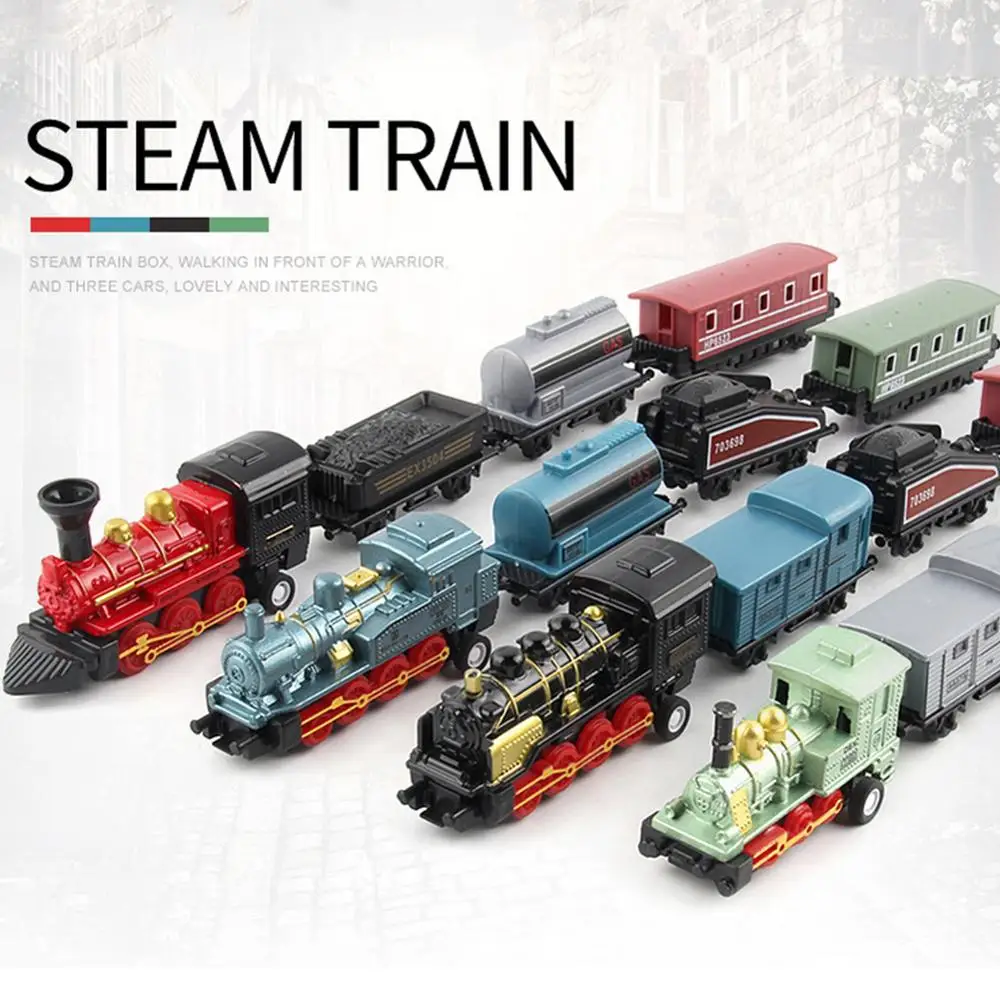 

Simulated retro steam train Splicable Alloy pull back Car Model Decoration Children's Pocket collection gift Toys for children