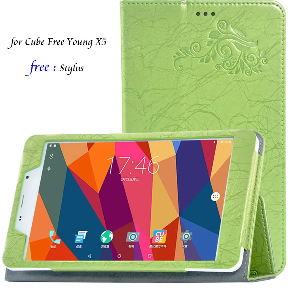 

For Cube Free Young X5 Case Print PU Leather Folding Stand Hand Holder Case for Cube Free Young X5 8inch Tablet Case+Stylus