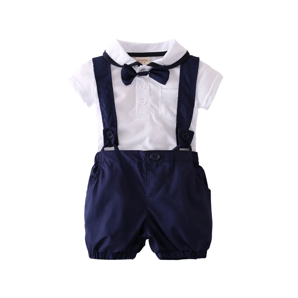 Новинка года, Модный комплект одежды для маленьких мальчиков в джентльменском стиле, футболка с короткими рукавами+ комбинезон комплект одежды из 2 предметов для новорожденных мальчиков