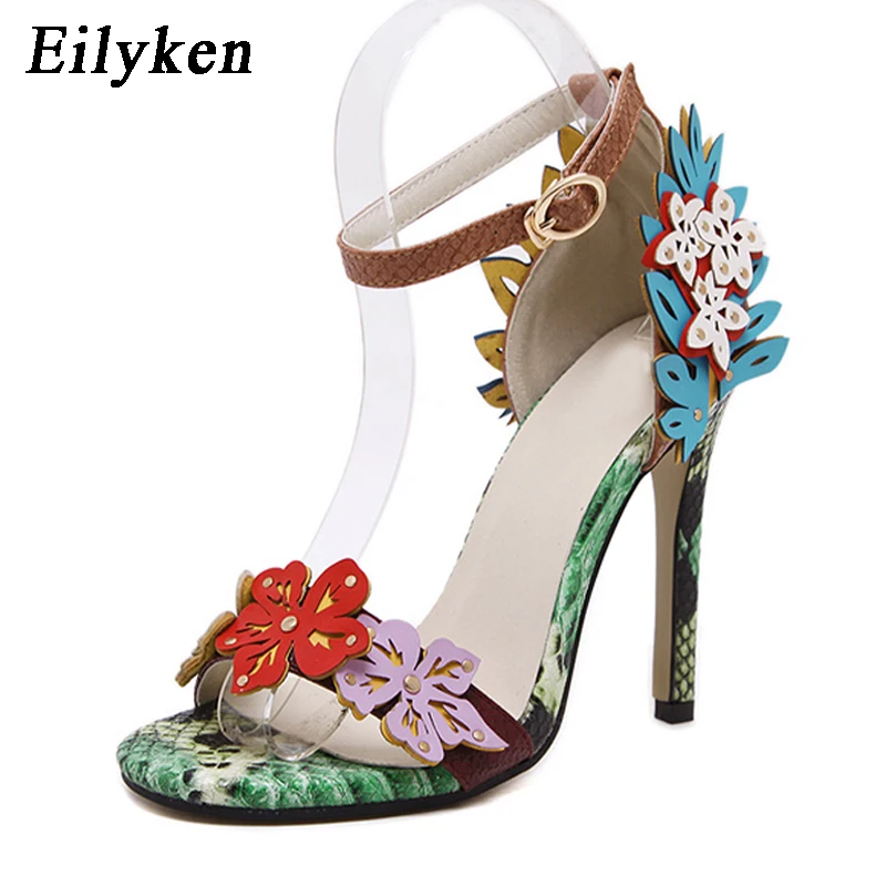 Eilyken Новые поступления цветок сандалии женские туфли каблук сандалии с бабочкой Туфли с ремешком и пряжкой с закрытой пяткой на высоком